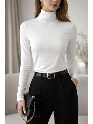 Polo State Kadın Basic Balıkçı Yaka Modal Likra Esnek Uzun Kollu Bluz - Ekru