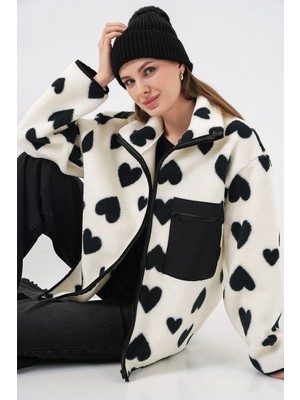 Hiccup Kadın Bdart Cep Detaylı Oversize Peluş Ceket Beyaz