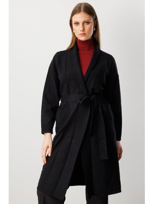 On Beli Kuşaklı Şal Yaka Hırka 26KON60900