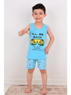 Vitmo Erkek Çocuk Şort Pijama Takımı Will Be Back Mavi