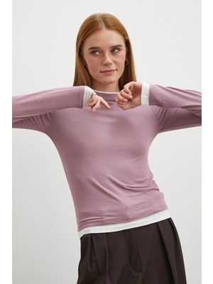 Never More Garnili Bisiklet Yaka Bluz Lila