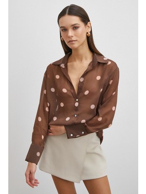 Never More Desenli Yoryo Gömlek Kahve