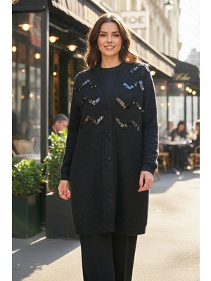 Lale Butik Pul Detay Angora Hırka 19449 Siyah