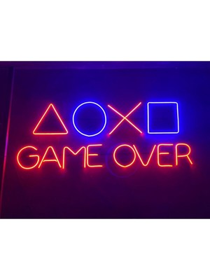 Dekoratif Neon Game Over Yazı Playsitaion Figürü Soft Neon