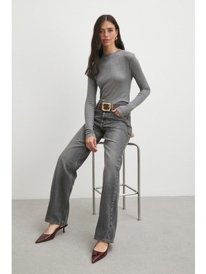 Never More Bisiklet Yaka Uzun  Kol Bluz Gri