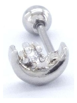 Ferizz 316L Çelik Zirkon Taşlı Ay Yıldız Şekilli Piercing PRC-179