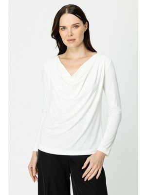 On Kadın Minimalist Uzun Kol Kapşonlu Bluz - Günlük & Iş