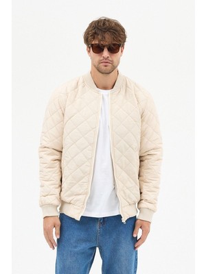 Polo State Erkek Kapitone Slim Fit Baklava Desenli Mont Ceket Ekru