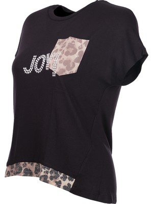 Ysatis Minimalist Oversize Kısa Kol Kadın Bluz - Leopar Detay