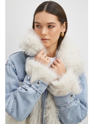 Never More Kot Garnili Kürklü Mont Mavi