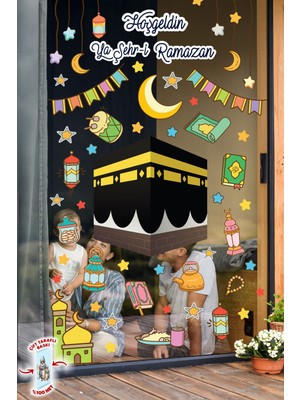 Msticker Ramazan Ayı Kabe ve Ramazan Figürleri Temalı 120 Parça Çift Taraflı Baskılı Cam Sticker Seti