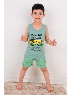 Vitmo Erkek Çocuk Şort Pijama Takımı Will Be Back Yeşil