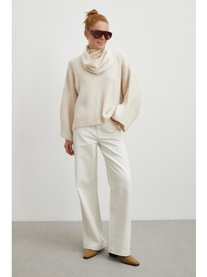 Never More Yüksek Bel Baggy Jean Kırık Beyaz