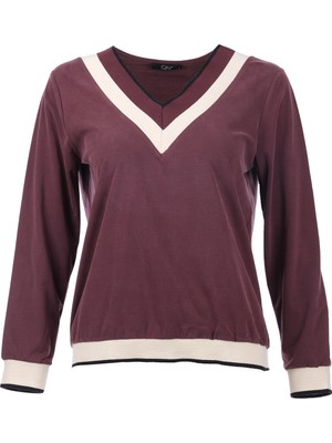 On Kadın V Yaka Uzun Kol Minimalist Bluz - Günlük Kombinleriniz Için