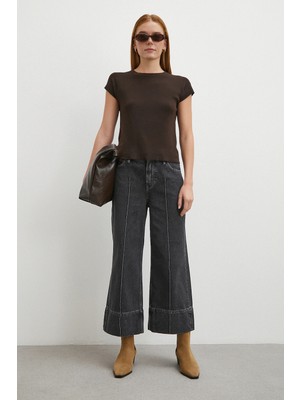 Never More Yüksek Bel Paça Detaylı Jean Füme