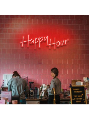 Neon LED Tabela Happy Hour Yazısı Duvar Dekorasyon