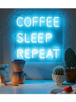 Neon LED Işıklı Coffee Sleep Repeat Yazısı
