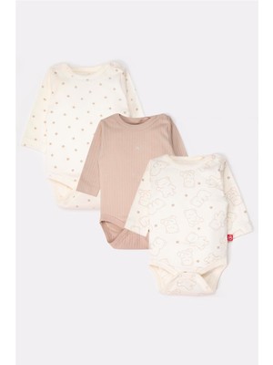 Bebetto Cute Bear Desenli Uzun Kollu Body 3lü Bej Kız Çocuk İçin %100 Pamuklu Konfor