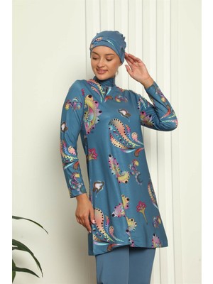Moda Çizgi Tam Tesettür Dijital Desenli Mayo 31043