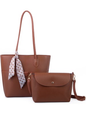  Nas Bag Kadın  Büyük Boy Ikili  Omuz Çanta Seti Taba Lopez