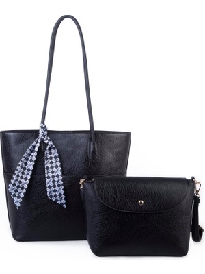  Nas Bag Kadın  Büyük Boy Ikili  Omuz Çanta Seti Siyah Victoria