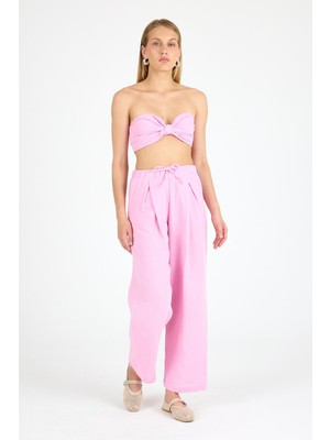 Polo State Kadın Pembe Keten Yazlık Ikili Takım – Büstiyer & Pantolon