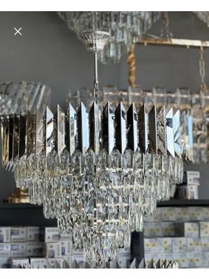 Yeni 60 cm Kristal Lüx Salon Avize Krom Renk