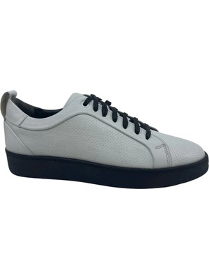 Papuccu 875466 Beyaz Iğne Baskı Erkek Deri Sneaker