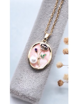 Serenity Renkli Mineli Incili Sanat Çelik KOLYE02