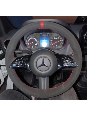 Hasbay Dikişli Direksiyon Kılıfı Nubuk Deri Kırmızı Yüzük Kırmızı Dikişli Mercedes Sprinter Vito Yeniler