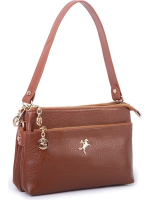 Nas Bag Kadın Çift Gözlü Omuz ve  Çapraz Çanta Taba Victoria