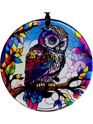 Ett Dalda Baykuş Desenli 12 cm Füzyon Cam Duvar Süsü Dinç Store - 004982