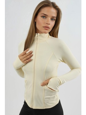 Hiccup Kadın Dar Kesim Örme Dik Yaka Fermuarlı Aktif Üst Limon Sarısı