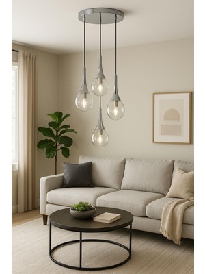 Avizem Camlı Avize Seka 3+1 Krom Füme