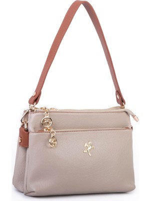 Nas Bag Kadın Çift Gözlü Omuz ve  Çapraz Çanta Kum Taba Victoria