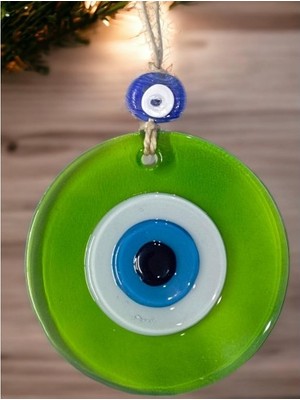 Ett Şeffaf Yeşil Nazar Boncuklu Duvar Süsü 10 cm Cam Duvar Dekoru Dinç Store - 004982