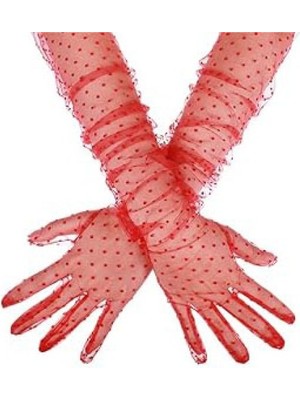 Ett Uzun Boy Kırmızı Puantiyeli Kırmızı Renk Yetişkin Tül Eldiven Dinç Store - 004982