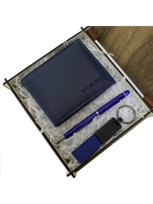Ett Mavi Cüzdan Kalem ve Deri Mavi Anahtarlık Set Dinç Store - 004982