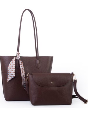  Nas Bag Kadın  Büyük Boy Ikili  Omuz Çanta Seti Kahve Lopez