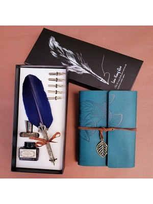 Ett Tüylü Divit Kalem ve Deri Defter Seti Dinç Store - 004982