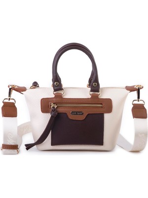 Nas Bag Kadın Mini El ve Postacı Çantası Krem Kahve Taba Lopez