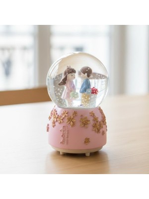 Akıllı Durak Pilli Işıklı Müzikli Kar Küresi–sevgili Çiçek Detay Figürlü Eğlenceli Masaüstü Biblo, LED Aydınlatmalı Dekoratif Hediyelik Kar Küresi