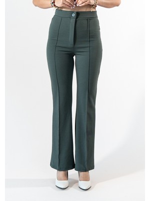 Ressho Kadın Çimalı Boru Paça Pantolon Likralı Yüksek Bel Rahat Kalıp Günlük & Ofis Şık Pantolon