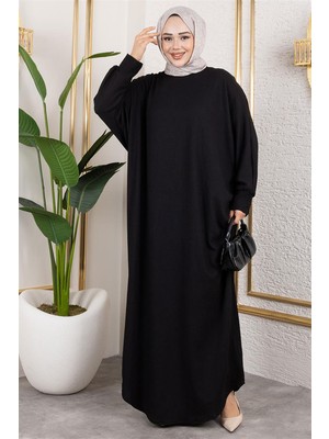 Lizay Yarasa Kollu Bürümcük Elbise Siyah