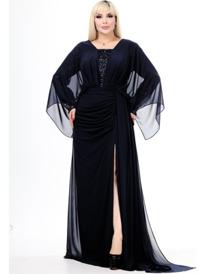 Ladies First Büyük Beden 3875 Siyah Uzun Abiye Elbise