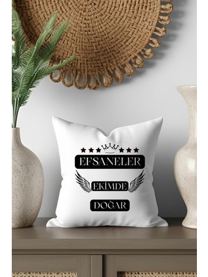 Qoeuyl Boutique Taç ve Yıldız Desenli Efsaneler Ekimde Doğar Baskılı Hediyelik Saten Mini Dekoratif Yastık