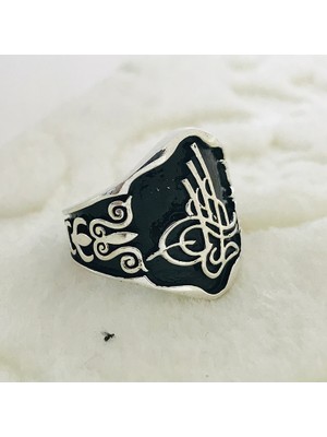 Canka Osmanlı Tuğrası İşlemeli 925 Ayar Gümüş Erkek Yüzük