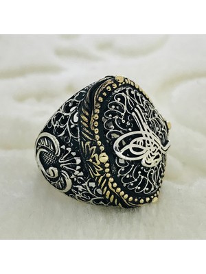 Canka Osmanlı Tuğrası İşlemeli 925 Ayar Gümüş Erkek Yüzük