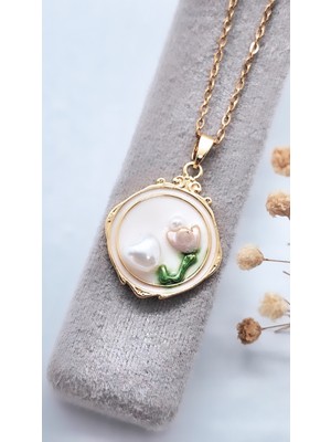 Serenity Renkli Mineli Incili Sanat Çelik KOLYE03