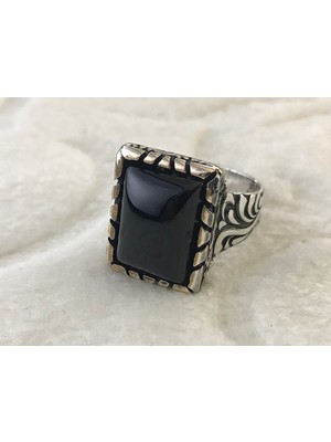 Canka Siyah Taşlı 925 Ayar Gümüş Erkek Yüzük